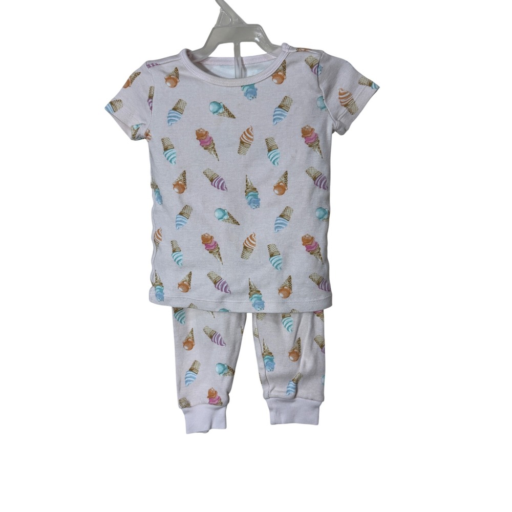 Janie and Jack Ice Cream Pajama Set Pink 18-24 Months Short Sleeve Snug Fit